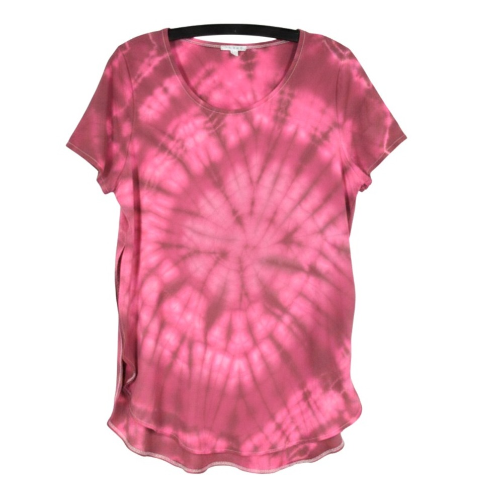 S'EDGE Sedge PINK & BROWN TIE DYE High Side Slits SILKY SATIN Blouse/Top Sz S